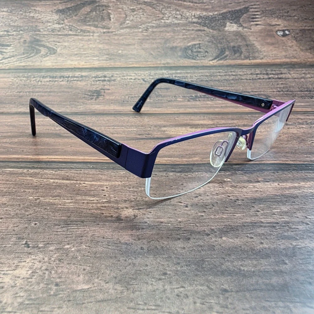 Just! YC Quartz Blue Eyeglasses Rectangular Semi Rimless Purple Navy 52-18-135
